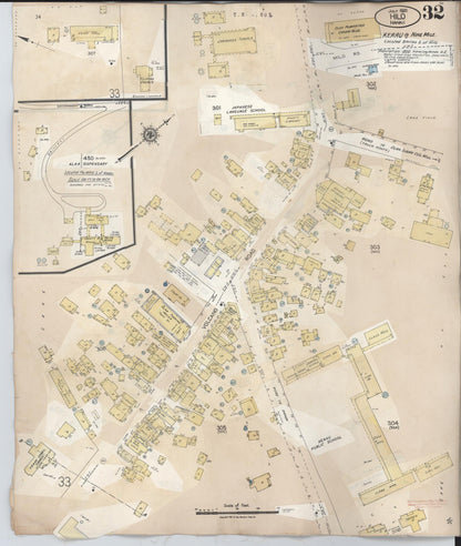 Sanborn Fire Insurance Map from Hilo, Hawaii County, Hawaii (1957), Sheet #0032 - Historic Sanborn Fire Insurance Map Print, vintage old map wall art