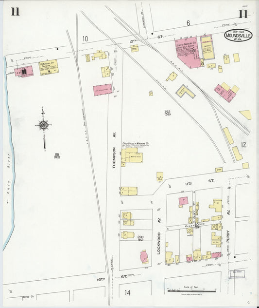 Sanborn Fire Insurance Map from Moundsville, Marshall County, West Virginia (1923), Sheet #0011 - Historic Sanborn Fire Insurance Map Print, vintage old map wall art, antique decor, genealogy gift, West Virginia West Virginia map
