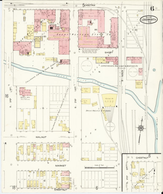 Sanborn Fire Insurance Map from Leavenworth, Leavenworth County, Kansas (1913), Sheet #0007 - Historic Sanborn Fire Insurance Map Print, vintage old map wall art, antique decor, genealogy gift, Kansas Kansas map