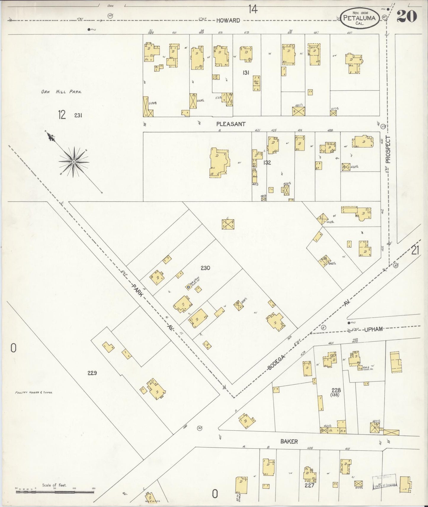 Sanborn Fire Insurance Map from Petaluma, Sonoma County, California (1906), Sheet #0020 - Complete Map Set gallery image, historic Sanborn map, vintage wall art, California California