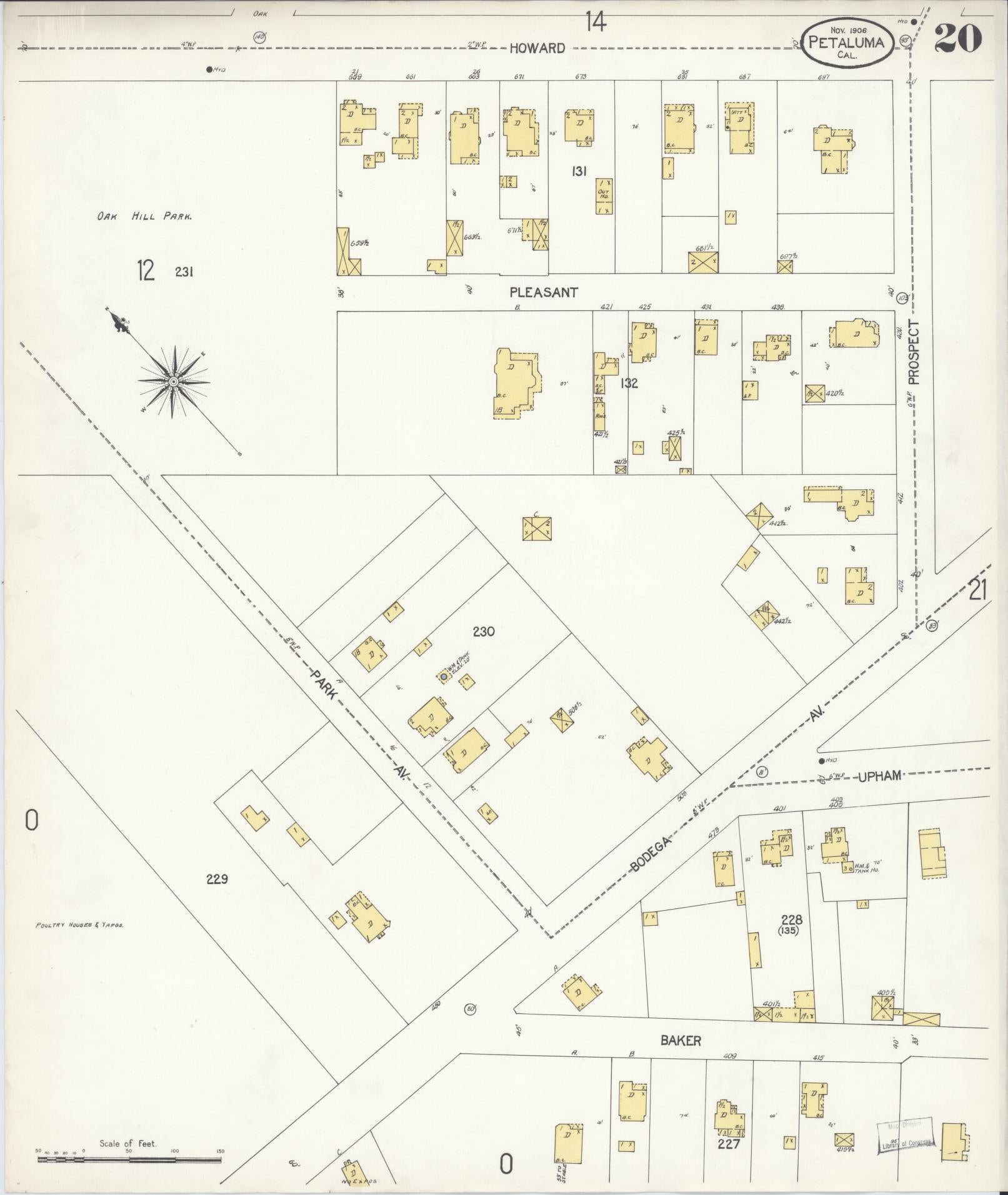 Sanborn Fire Insurance Map from Petaluma, Sonoma County, California (1906), Sheet #0020 - Complete Map Set gallery image, historic Sanborn map, vintage wall art, California California