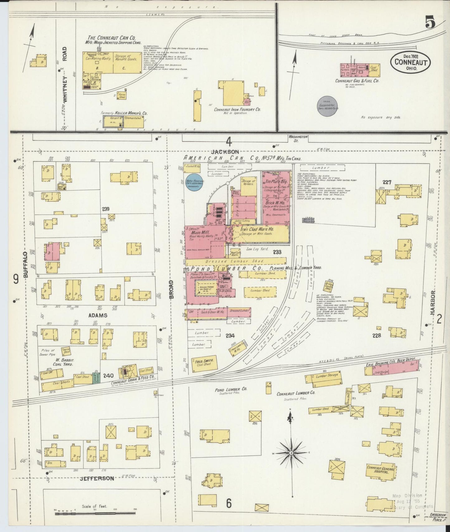 Sanborn Fire Insurance Map from Conneaut, Ashtabula County, Ohio (1902), Sheet #0005 - Historic Sanborn Fire Insurance Map Print, vintage old map wall art, antique decor, genealogy gift, Ohio Ohio map