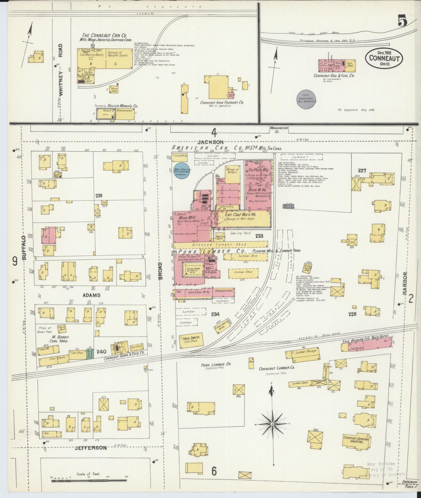 Sanborn Fire Insurance Map from Conneaut, Ashtabula County, Ohio (1902), Sheet #0005 - Historic Sanborn Fire Insurance Map Print, vintage old map wall art, antique decor, genealogy gift, Ohio Ohio map
