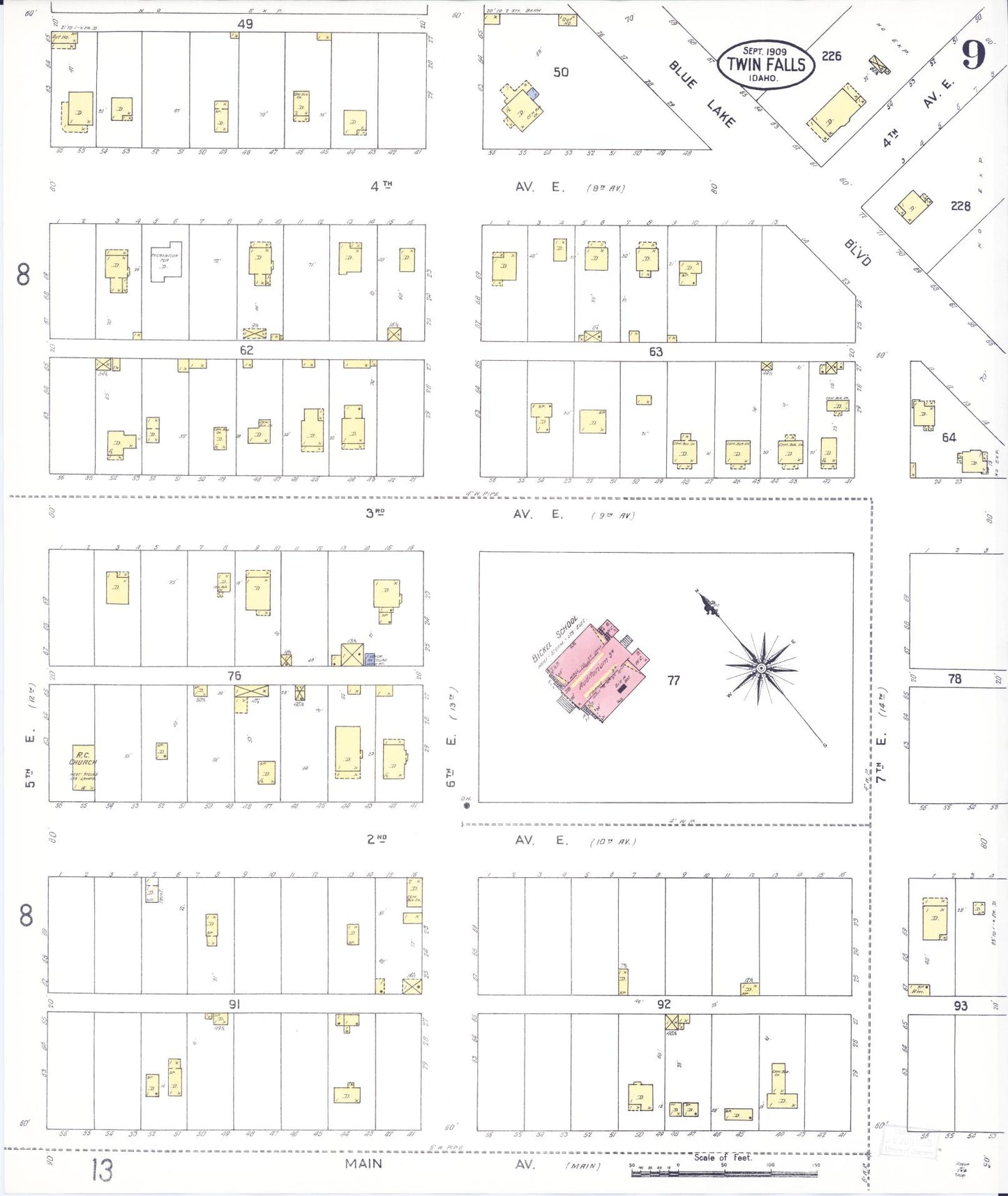 Sanborn Fire Insurance Map from Twin Falls, Twin Falls County, Idaho (1909), Sheet #0009 - Complete Map Set gallery image, historic Sanborn map, vintage wall art, Falls Idaho
