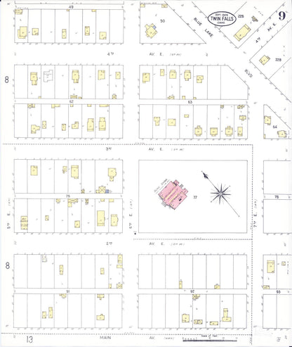 Sanborn Fire Insurance Map from Twin Falls, Twin Falls County, Idaho (1909), Sheet #0009 - Complete Map Set gallery image, historic Sanborn map, vintage wall art, Falls Idaho