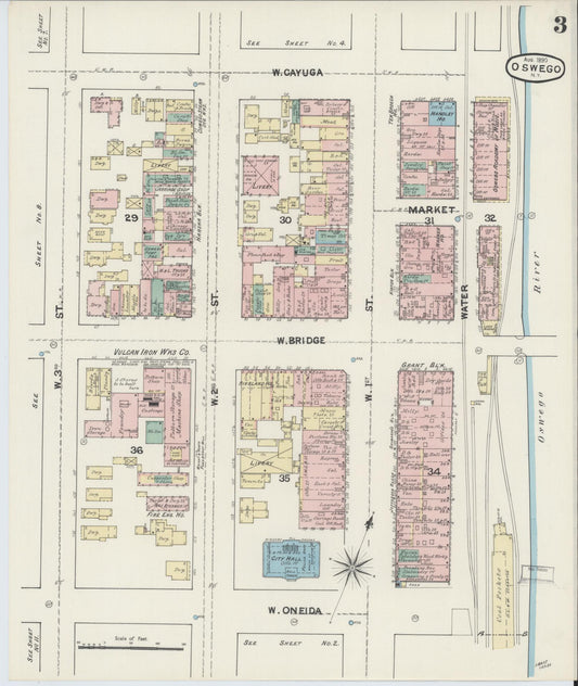 Sanborn Fire Insurance Map from Oswego, Oswego County, New York (1890), Sheet #0003 - Historic Sanborn Fire Insurance Map Print, vintage old map wall art, antique decor, genealogy gift, New York New York map