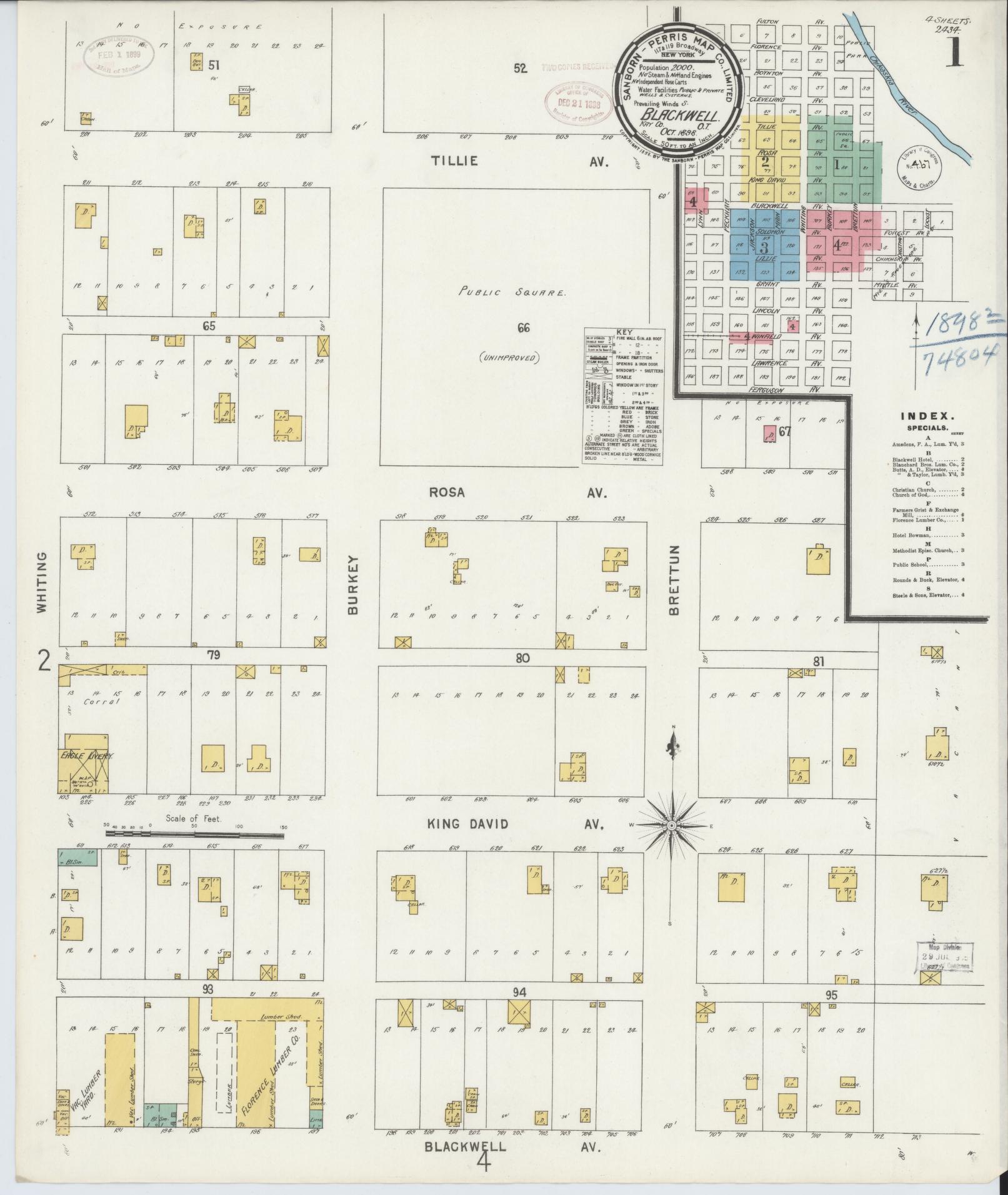 Sanborn Fire Insurance Map from Blackwell, Kay County, Oklahoma (1898), Sheet #0001 - Complete Map Set gallery image, historic Sanborn map, vintage wall art, Oklahoma Oklahoma