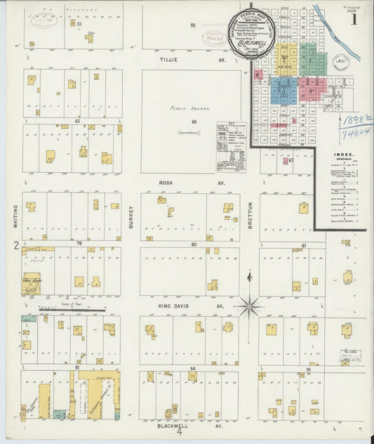 Sanborn Fire Insurance Map from Blackwell, Kay County, Oklahoma (1898), Sheet #0001 - Complete Map Set gallery image, historic Sanborn map, vintage wall art, Oklahoma Oklahoma