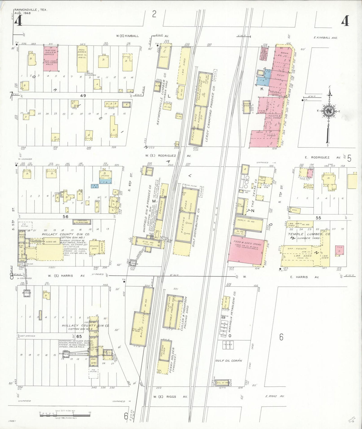 Sanborn Fire Insurance Map from Raymondville, Willacy County, Texas (1948), Sheet #0004 - Complete Map Set gallery image, historic Sanborn map, vintage wall art, Texas Texas
