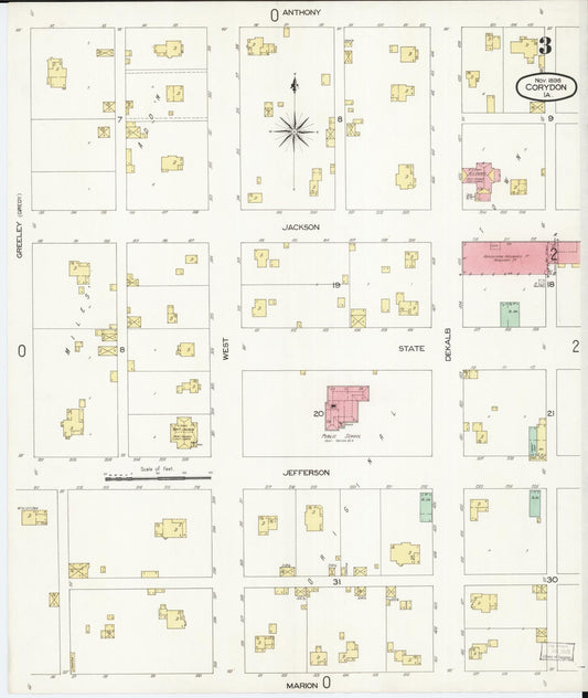 Sanborn Fire Insurance Map from Corydon, Wayne County, Iowa (1898), Sheet #0003 - Historic Sanborn Fire Insurance Map Print, vintage old map wall art