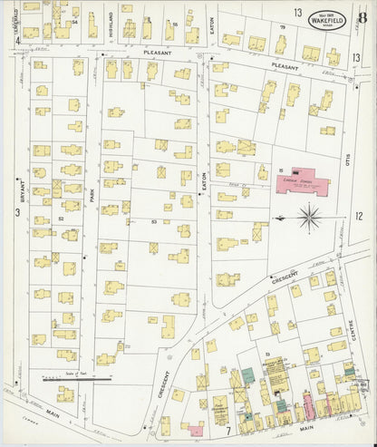 Sanborn Fire Insurance Map from Wakefield, Middlesex County, Massachusetts (1909), Sheet #0008 - Historic Sanborn Fire Insurance Map Print, vintage old map wall art, antique decor, genealogy gift, Massachusetts Massachusetts map
