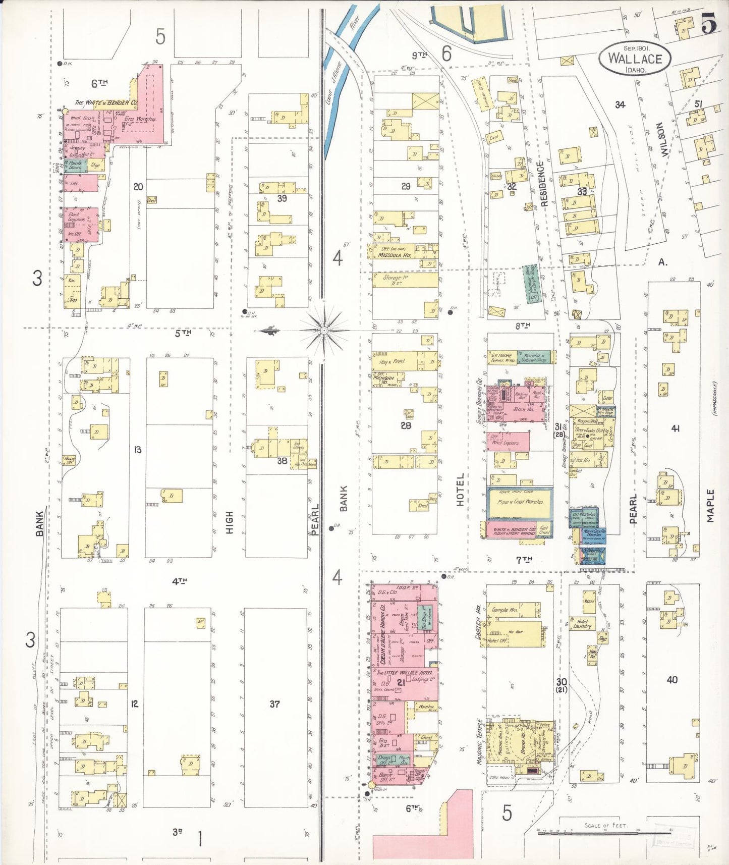 Sanborn Fire Insurance Map from Wallace, Shoshone County, Idaho (1901), Sheet #0005 - Complete Map Set gallery image, historic Sanborn map, vintage wall art, Idaho Idaho