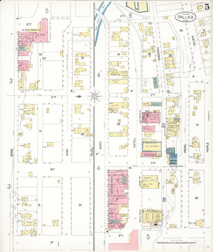 Sanborn Fire Insurance Map from Wallace, Shoshone County, Idaho (1901), Sheet #0005 - Complete Map Set gallery image, historic Sanborn map, vintage wall art, Idaho Idaho