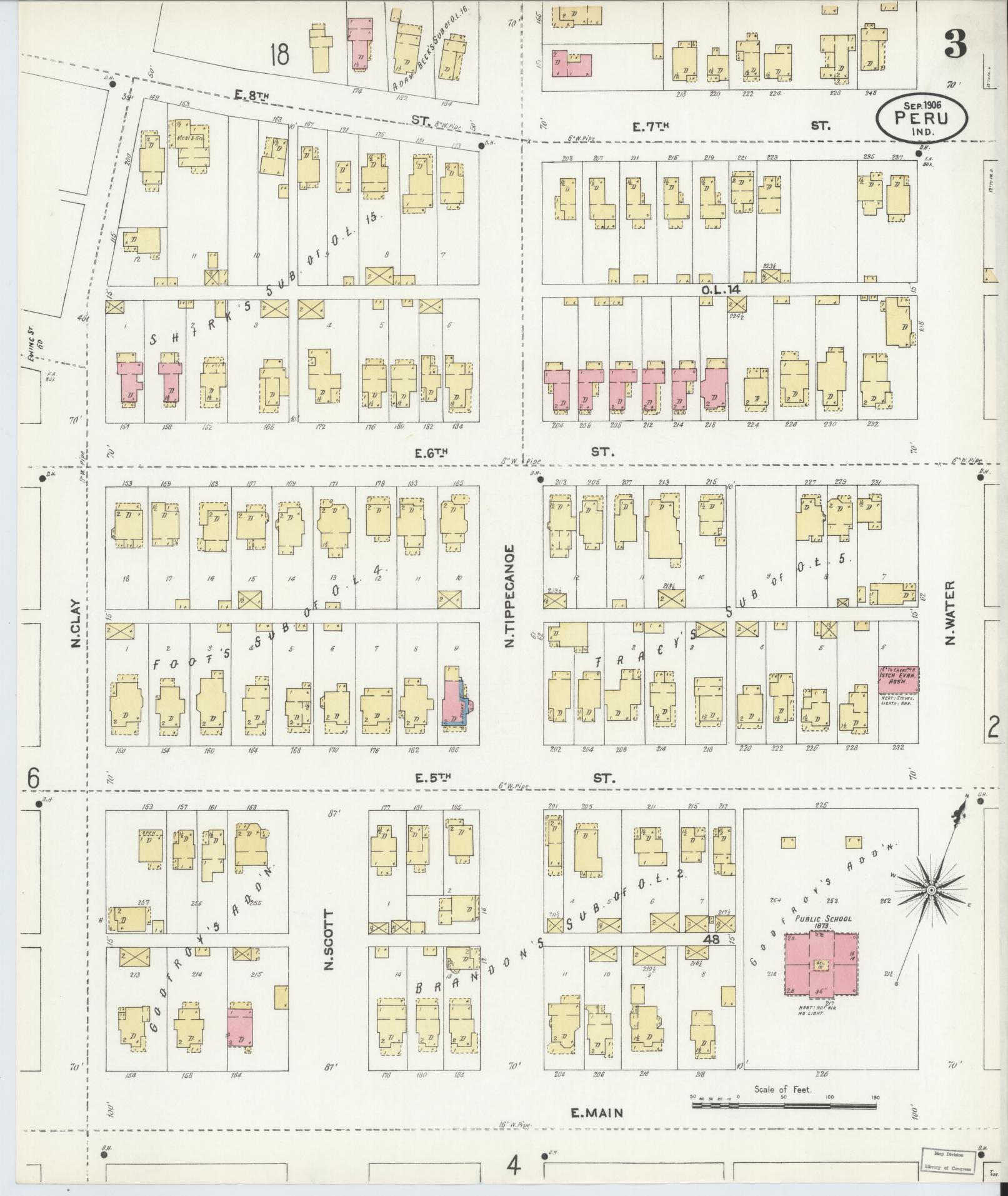 Sanborn Fire Insurance Map from Peru, Miami County, Indiana (1906), Sheet #0003 - Complete Map Set gallery image, historic Sanborn map, vintage wall art, Indiana Indiana