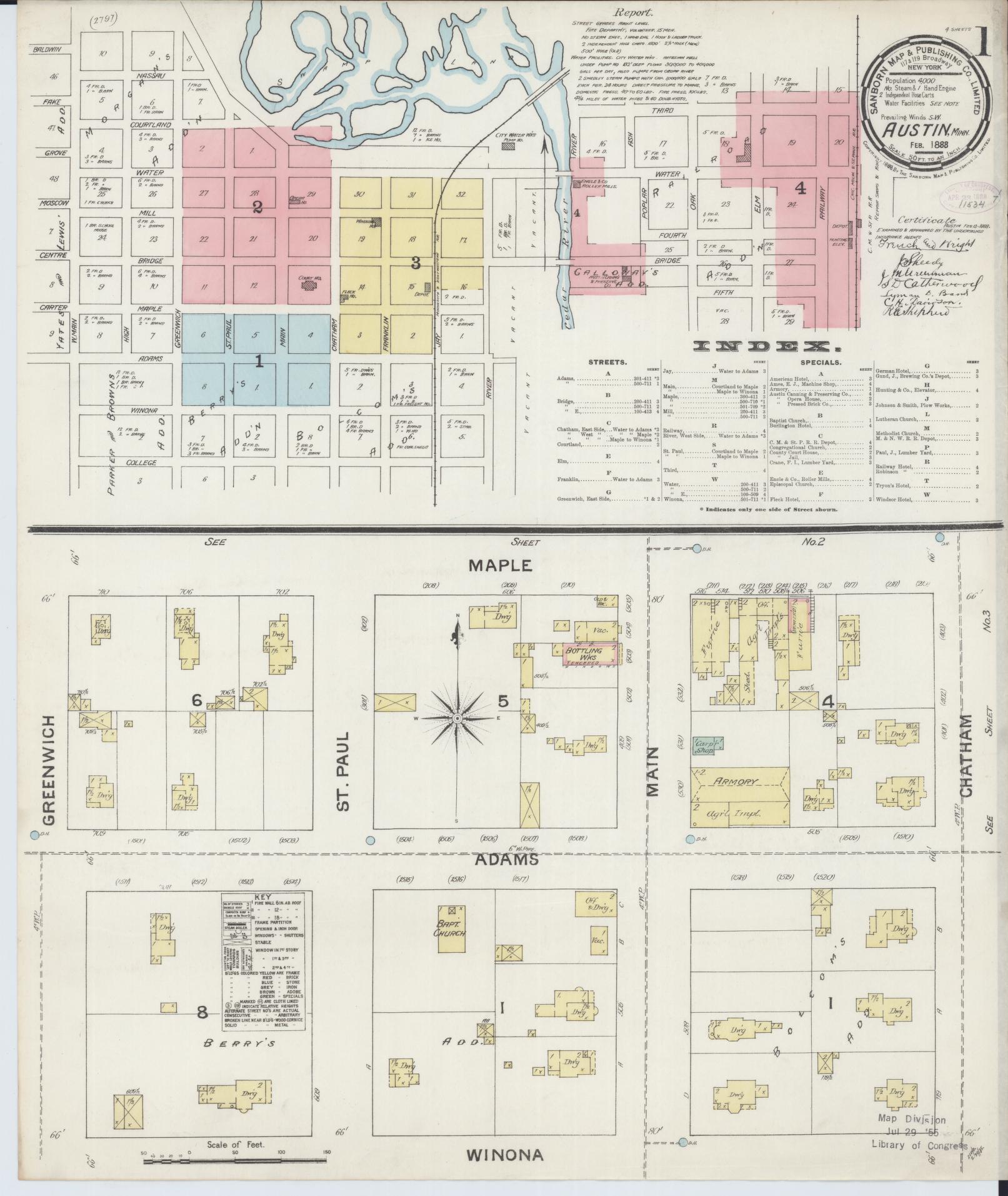 Sanborn Fire Insurance Map from Austin, Mower County, Minnesota (1888), Sheet #0001 - Complete Map Set gallery image, historic Sanborn map, vintage wall art, Minnesota Minnesota