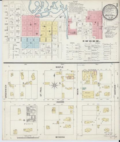 Sanborn Fire Insurance Map from Austin, Mower County, Minnesota (1888), Sheet #0001 - Complete Map Set gallery image, historic Sanborn map, vintage wall art, Minnesota Minnesota