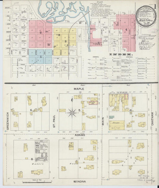 Sanborn Fire Insurance Map from Austin, Mower County, Minnesota (1888), Sheet #0001 - Complete Map Set gallery image, historic Sanborn map, vintage wall art, Minnesota Minnesota