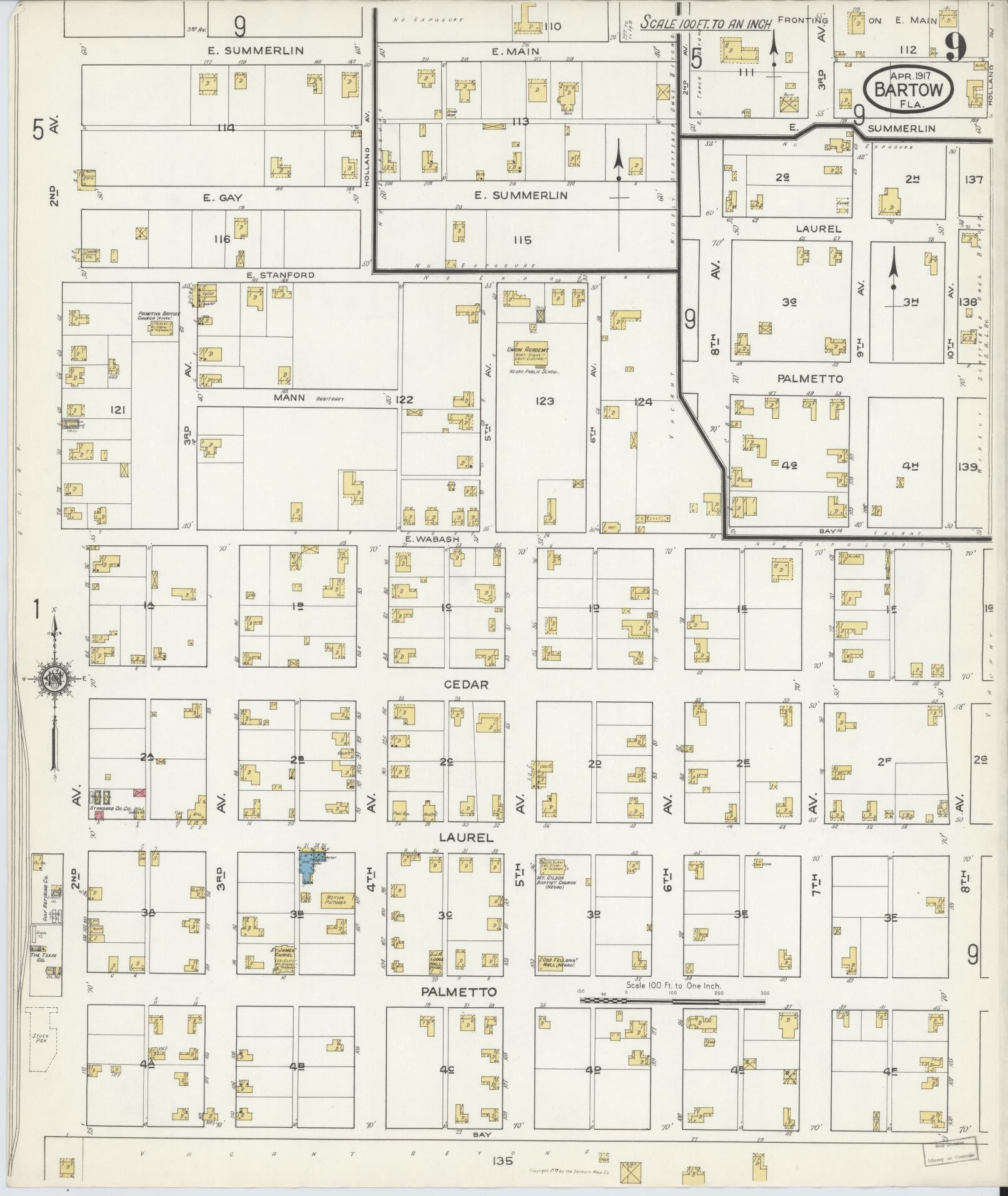 Sanborn Fire Insurance Map from Bartow, Polk County, Florida (1917), Sheet #0009 - Complete Map Set gallery image, historic Sanborn map, vintage wall art, Florida Florida