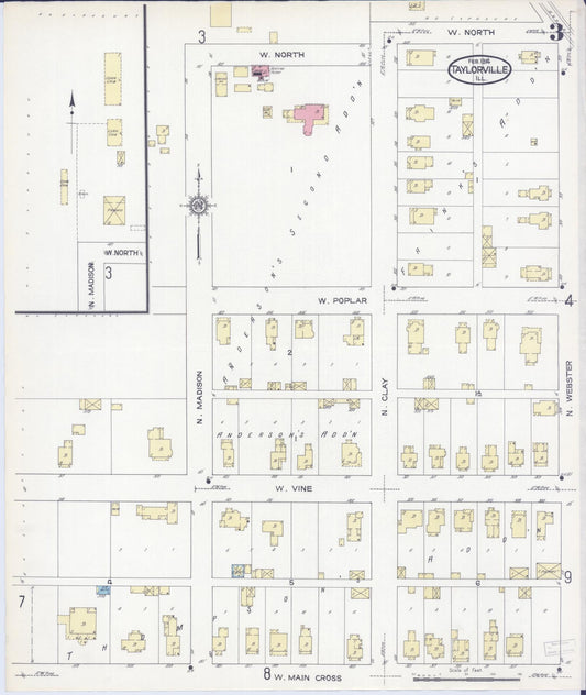 Sanborn Fire Insurance Map from Taylorville, Christian County, Illinois (1914), Sheet #0003 - Historic Sanborn Fire Insurance Map Print, vintage old map wall art, antique decor, genealogy gift, Illinois Illinois map