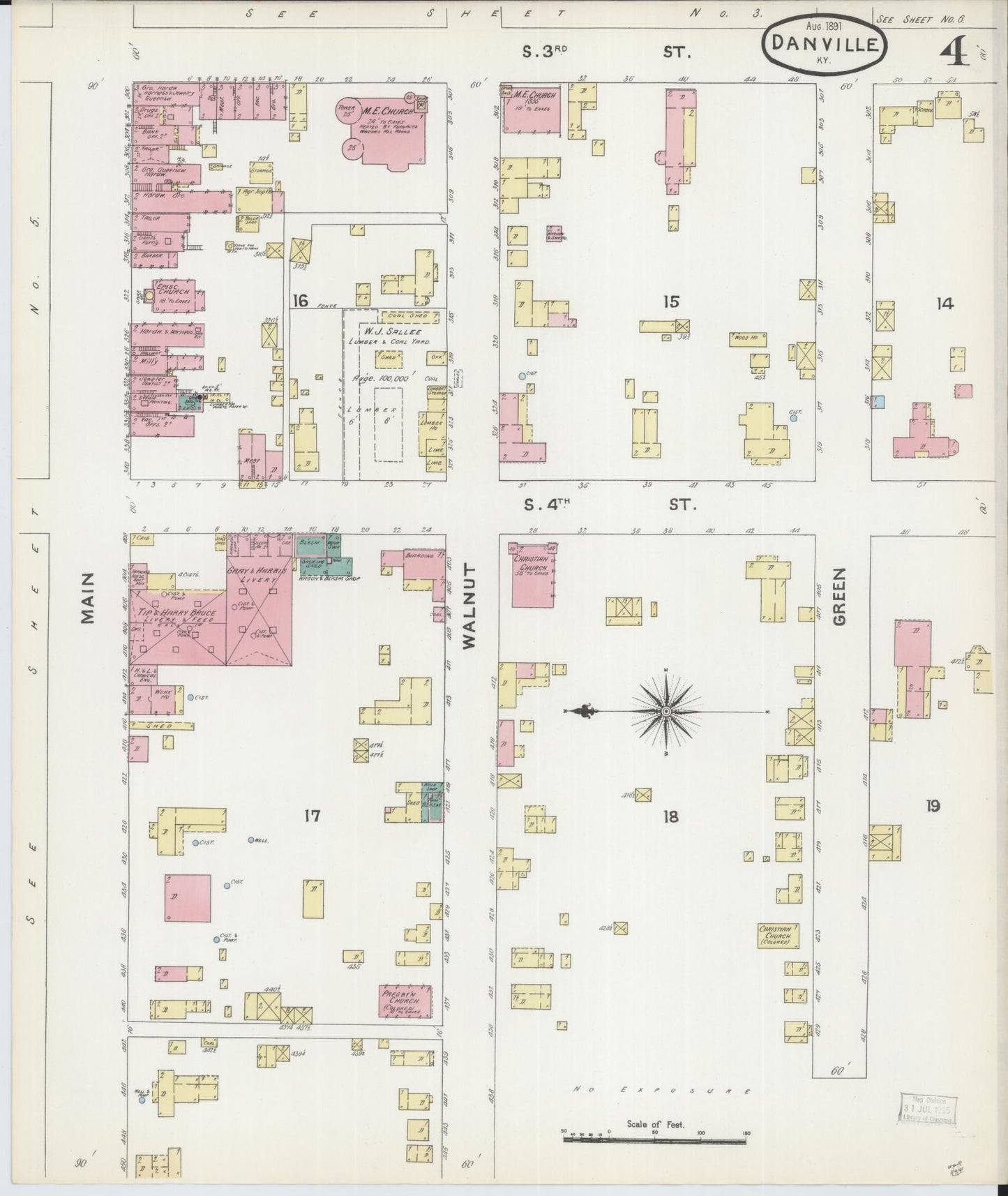 Sanborn Fire Insurance Map from Danville, Boyle County, Kentucky (1891), Sheet #0004 - Complete Map Set gallery image, historic Sanborn map, vintage wall art, Kentucky Kentucky