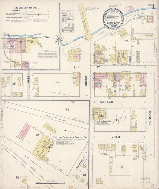 Sanborn Fire Insurance Map from Yuba City, Sutter County, California (1890), Sheet #0001 - Complete Map Set gallery image, historic Sanborn map, vintage wall art, California California