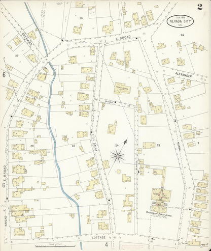 Sanborn Fire Insurance Map from Nevada City, Nevada County, California (1898), Sheet #0002 - Complete Map Set gallery image, historic Sanborn map, vintage wall art, California California