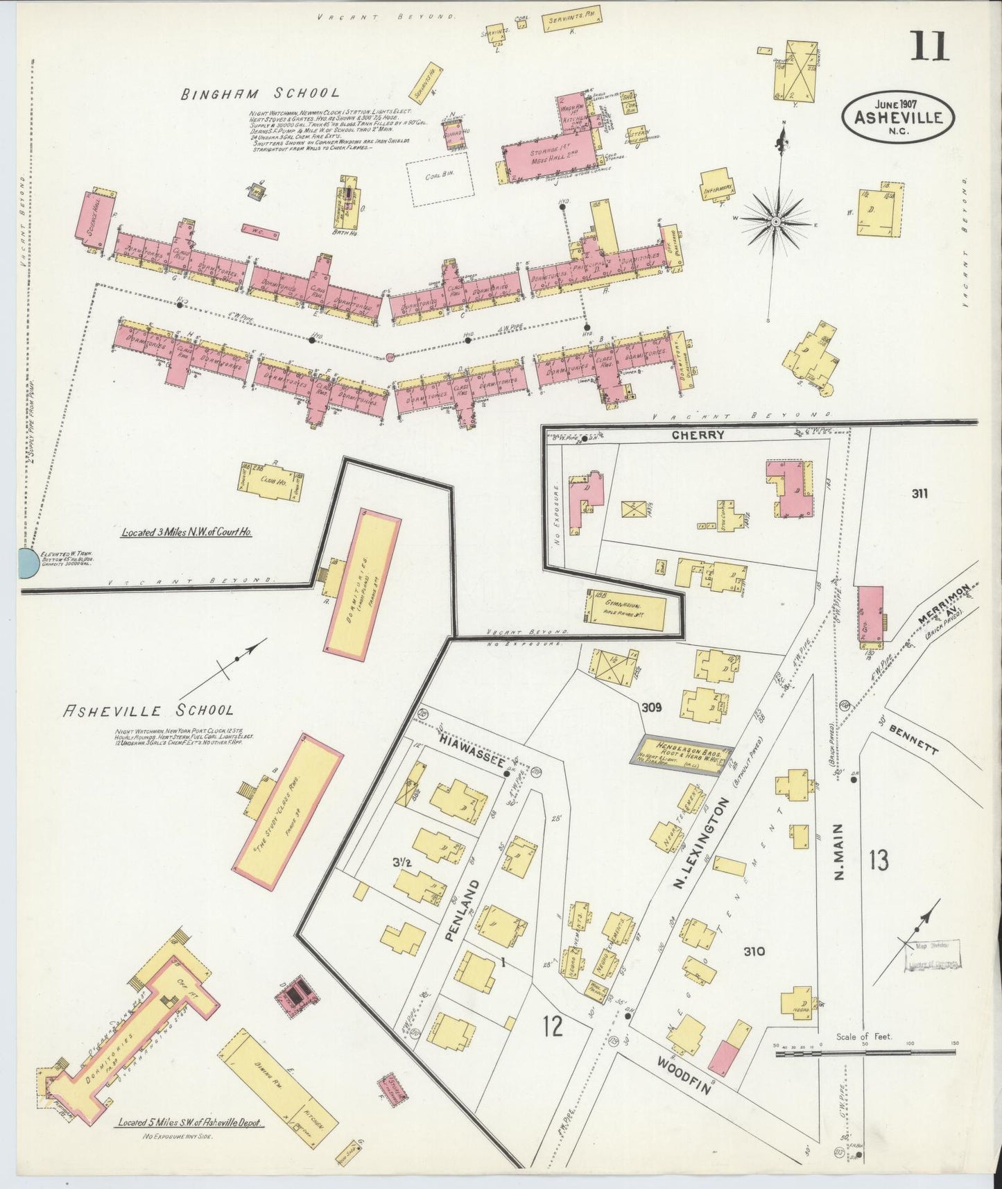 Sanborn Fire Insurance Map from Asheville, Buncombe County, North Carolina (1907), Sheet #0011 - Complete Map Set gallery image, historic Sanborn map, vintage wall art, North Carolina North Carolina