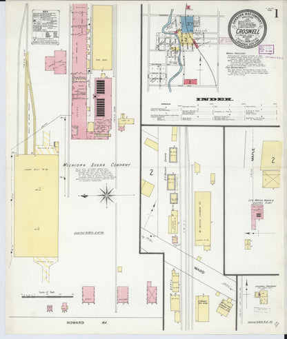 Sanborn Fire Insurance Map from Croswell, Sanilac County, Michigan (1909), Sheet #0001 - Complete Map Set gallery image, historic Sanborn map, vintage wall art, Michigan Michigan