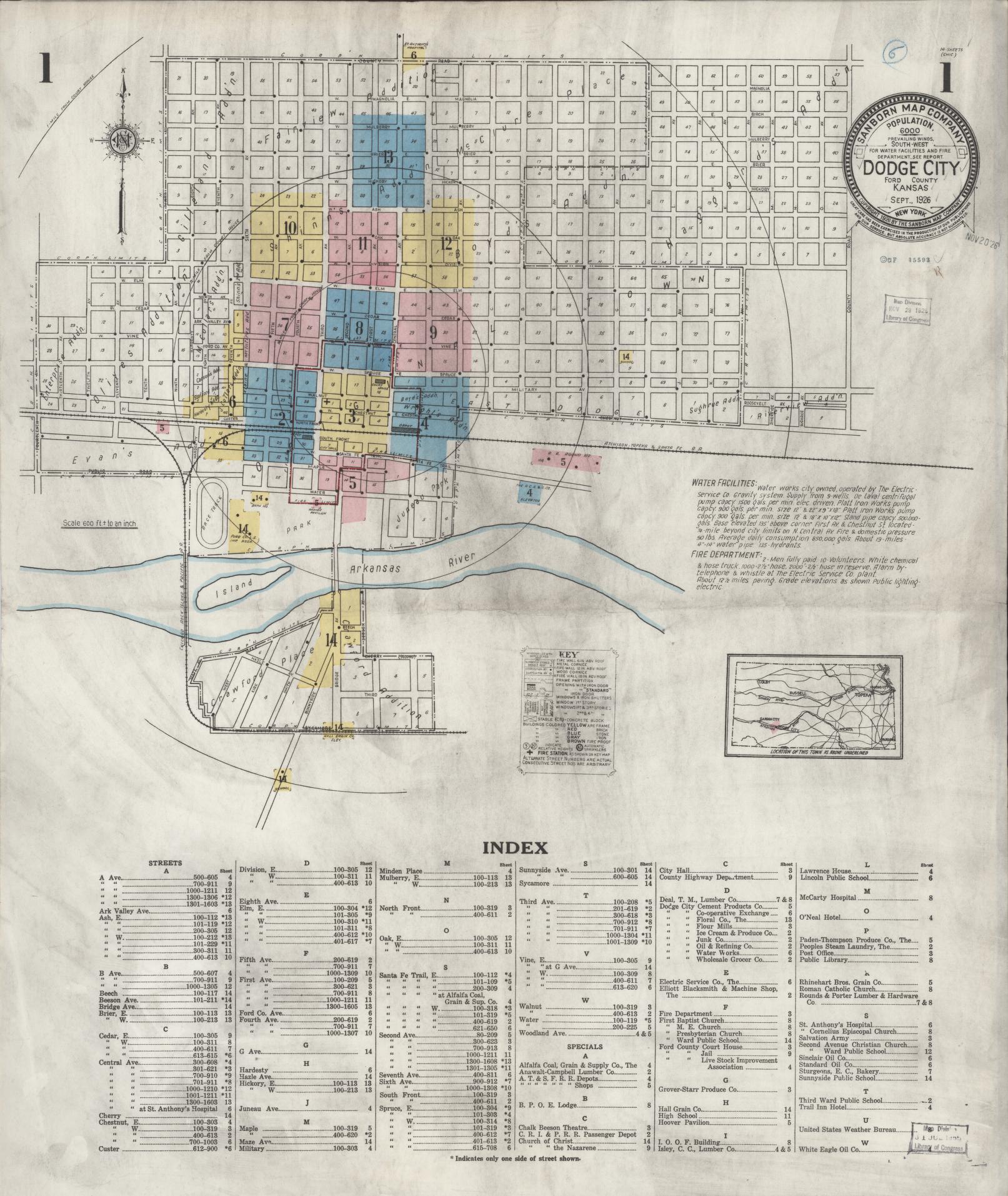 Sanborn Fire Insurance Map from Dodge City, Ford County, Kansas. (1926) – Historic Sanborn Fire Insurance Map Print