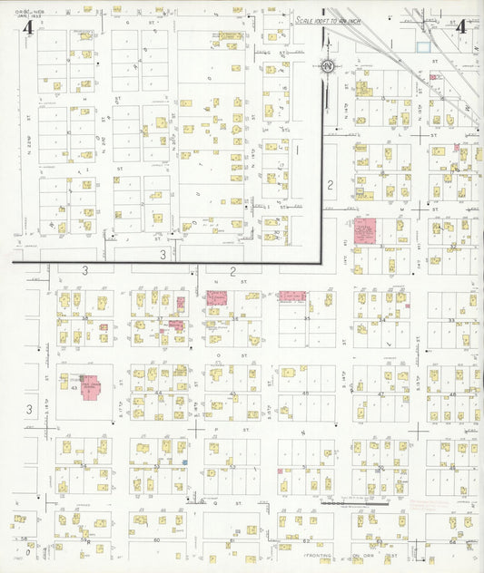 Sanborn Fire Insurance Map from Ord, Valley County, Nebraska (1933), Sheet #0004 - Historic Sanborn Fire Insurance Map Print, vintage old map wall art, antique decor, genealogy gift, Nebraska Nebraska map