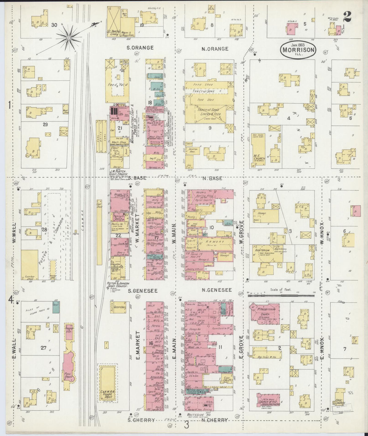 Sanborn Fire Insurance Map from Morrison, Whiteside County, Illinois (1903), Sheet #0002 - Historic Sanborn Fire Insurance Map Print, vintage old map wall art, antique decor, genealogy gift, Illinois Illinois map