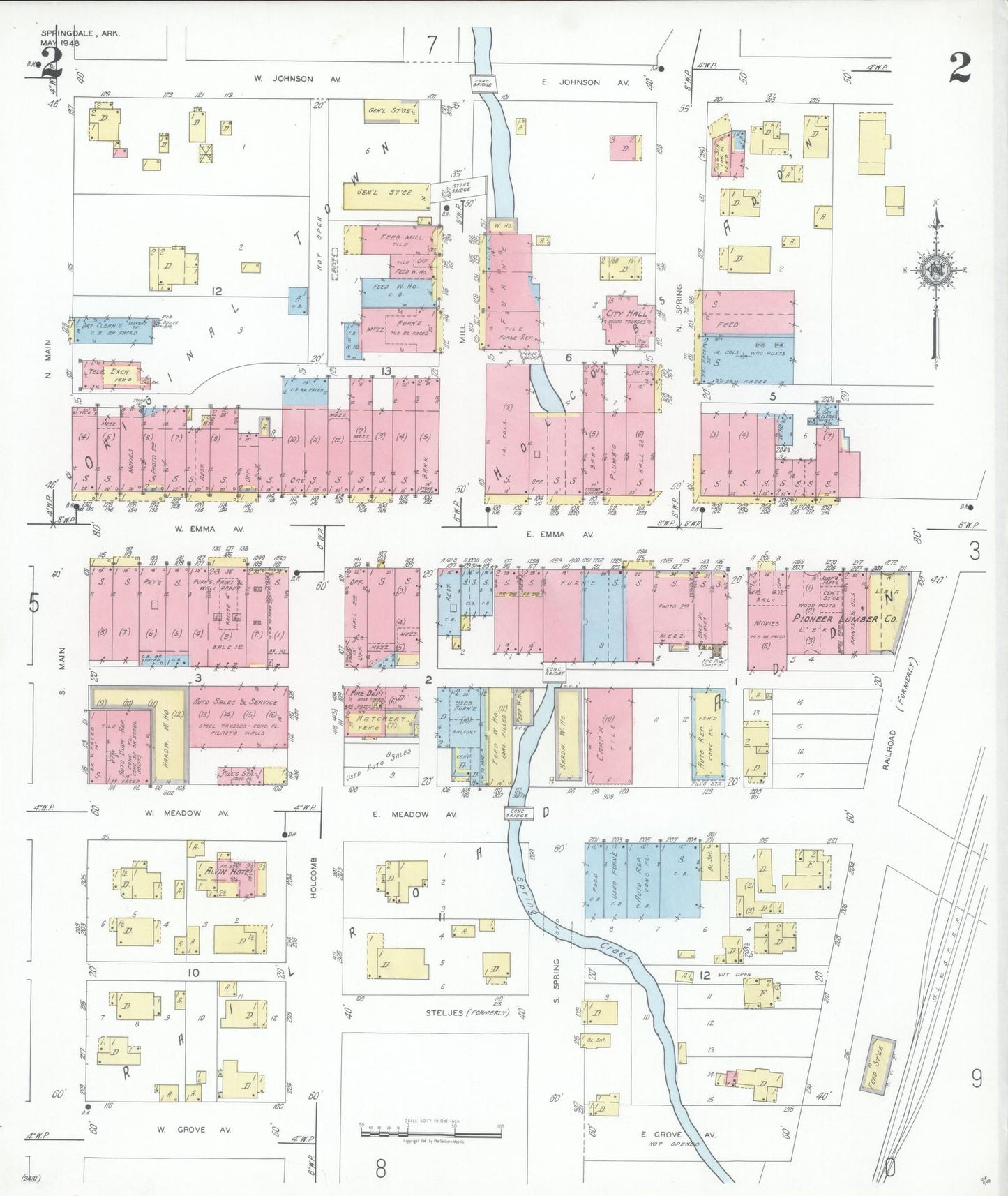 Sanborn Fire Insurance Map from Springdale, Washington County, Arkansas (1948), Sheet #0002 - Complete Map Set gallery image, historic Sanborn map, vintage wall art, Arkansas Arkansas