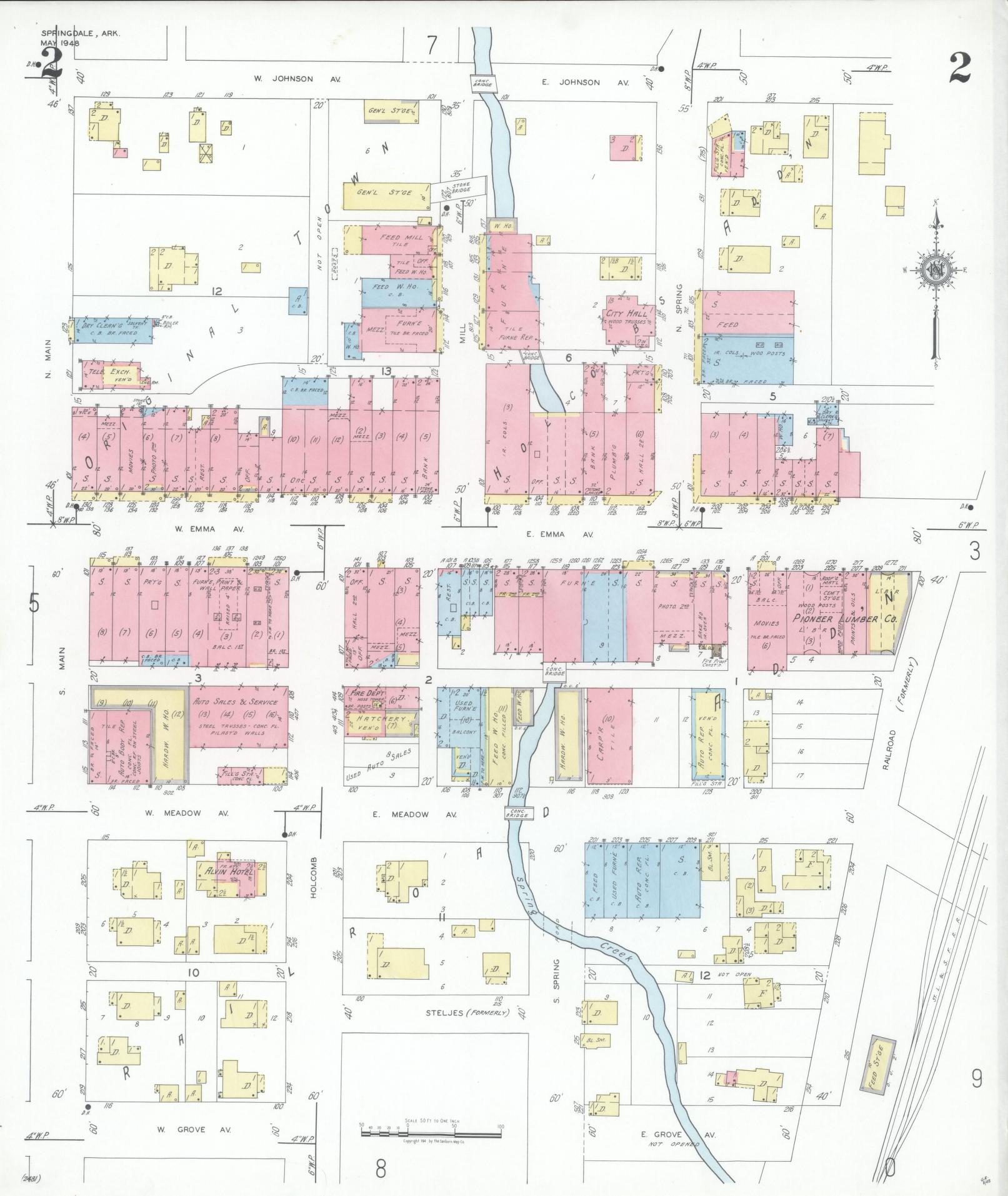 Sanborn Fire Insurance Map from Springdale, Washington County, Arkansas (1948), Sheet #0002 - Complete Map Set gallery image, historic Sanborn map, vintage wall art, Arkansas Arkansas