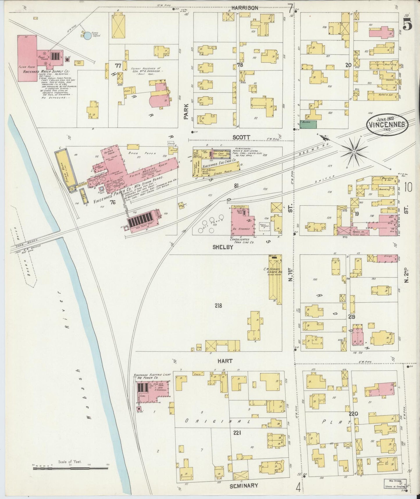 Sanborn Fire Insurance Map from Vincennes, Knox County, Indiana (1902), Sheet #0005 - Complete Map Set gallery image, historic Sanborn map, vintage wall art, Indiana Indiana