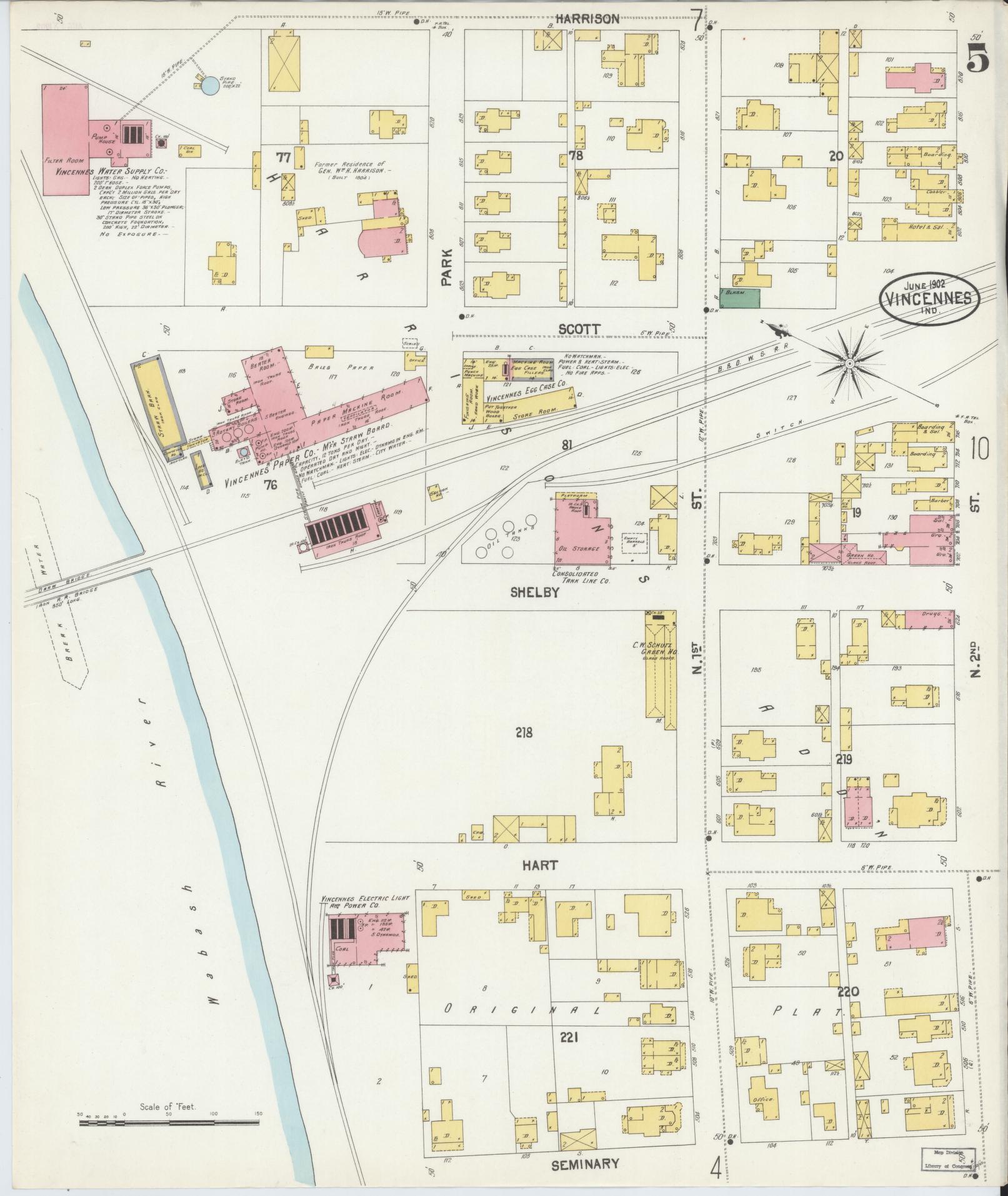 Sanborn Fire Insurance Map from Vincennes, Knox County, Indiana (1902), Sheet #0005 - Complete Map Set gallery image, historic Sanborn map, vintage wall art, Indiana Indiana