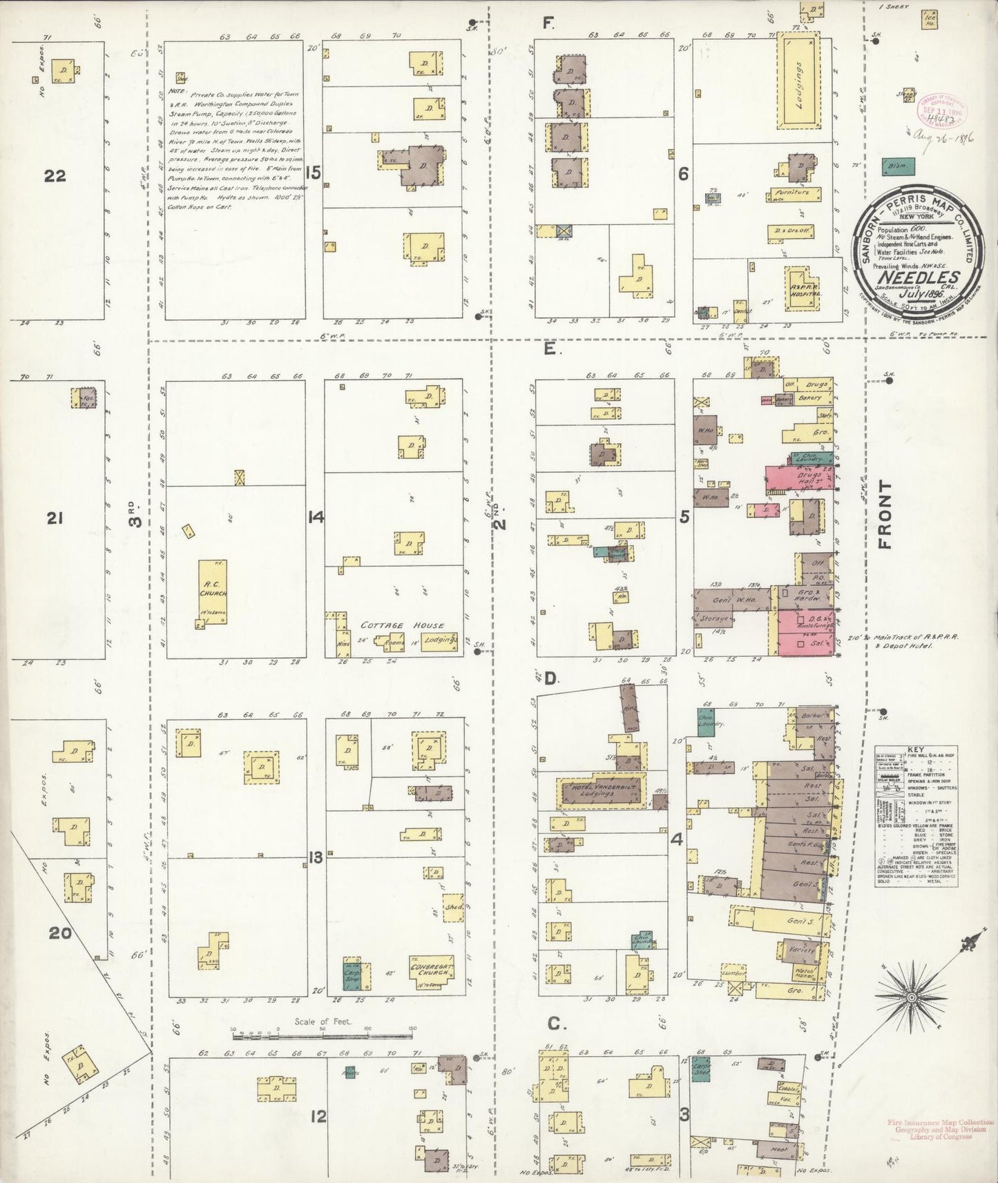 Sanborn Fire Insurance Map from Needles, San Bernardino County, California (1896), Sheet #0001 - Historic Sanborn Fire Insurance Map Print, vintage old map wall art, antique decor, genealogy gift, California California map