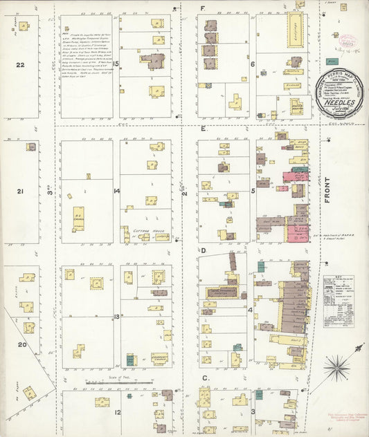 Sanborn Fire Insurance Map from Needles, San Bernardino County, California (1896), Sheet #0001 - Historic Sanborn Fire Insurance Map Print, vintage old map wall art, antique decor, genealogy gift, California California map