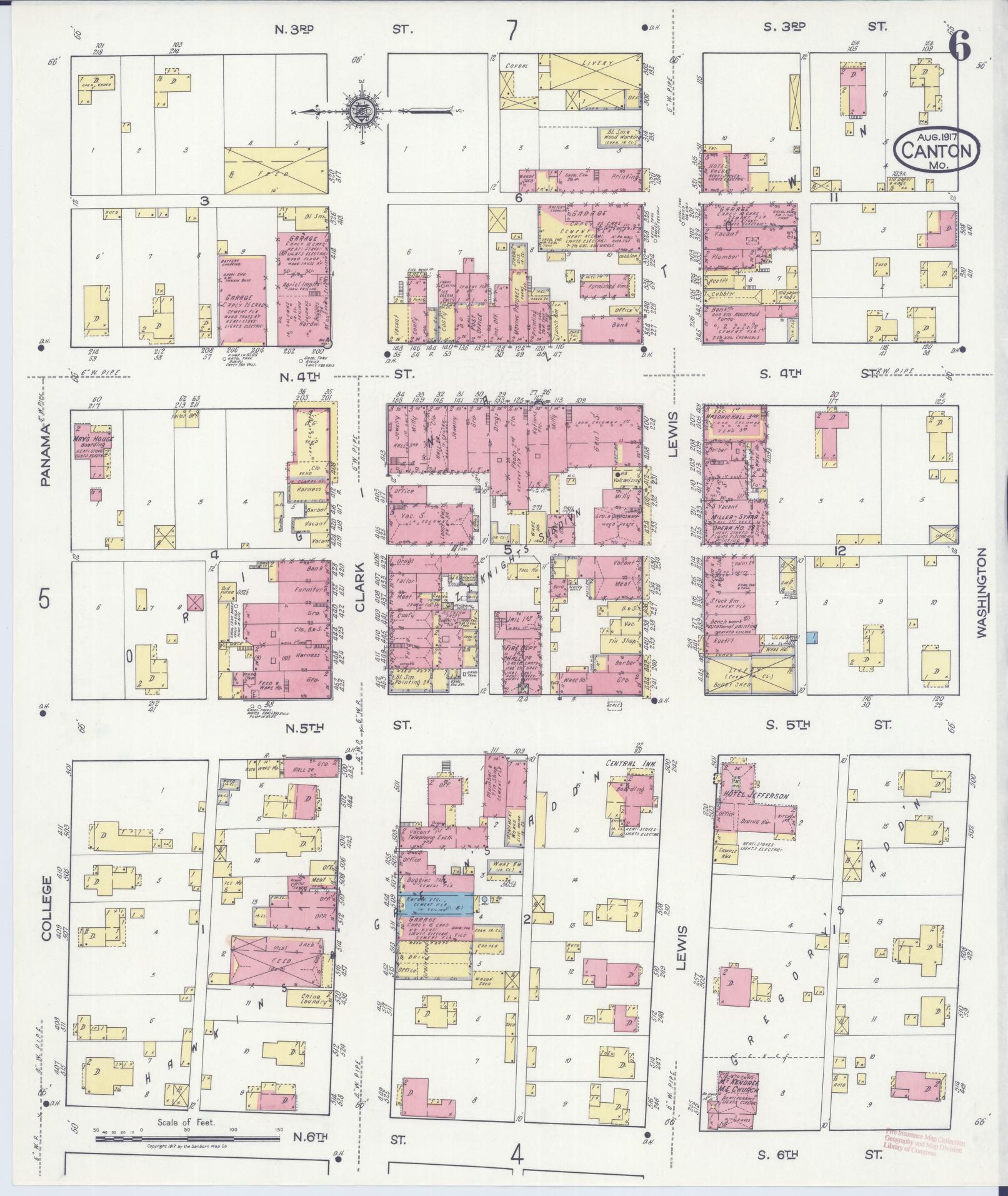 Sanborn Fire Insurance Map from Canton, Lewis County, Missouri (1917), Sheet #0006 - Historic Sanborn Fire Insurance Map Print, vintage old map wall art, antique decor, genealogy gift, Missouri Missouri map