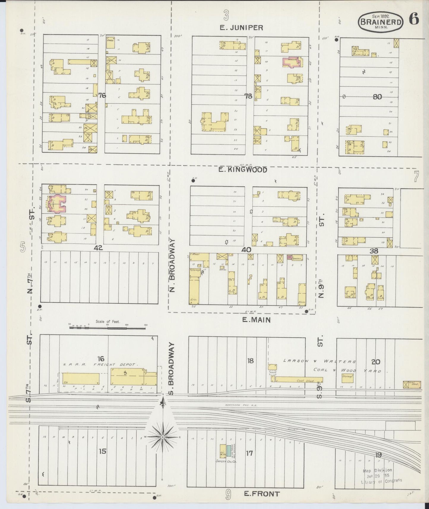 Sanborn Fire Insurance Map from Brainerd, Crow Wing County, Minnesota (1892), Sheet #0006 - Historic Sanborn Fire Insurance Map Print, vintage old map wall art, antique decor, genealogy gift, Minnesota Minnesota map