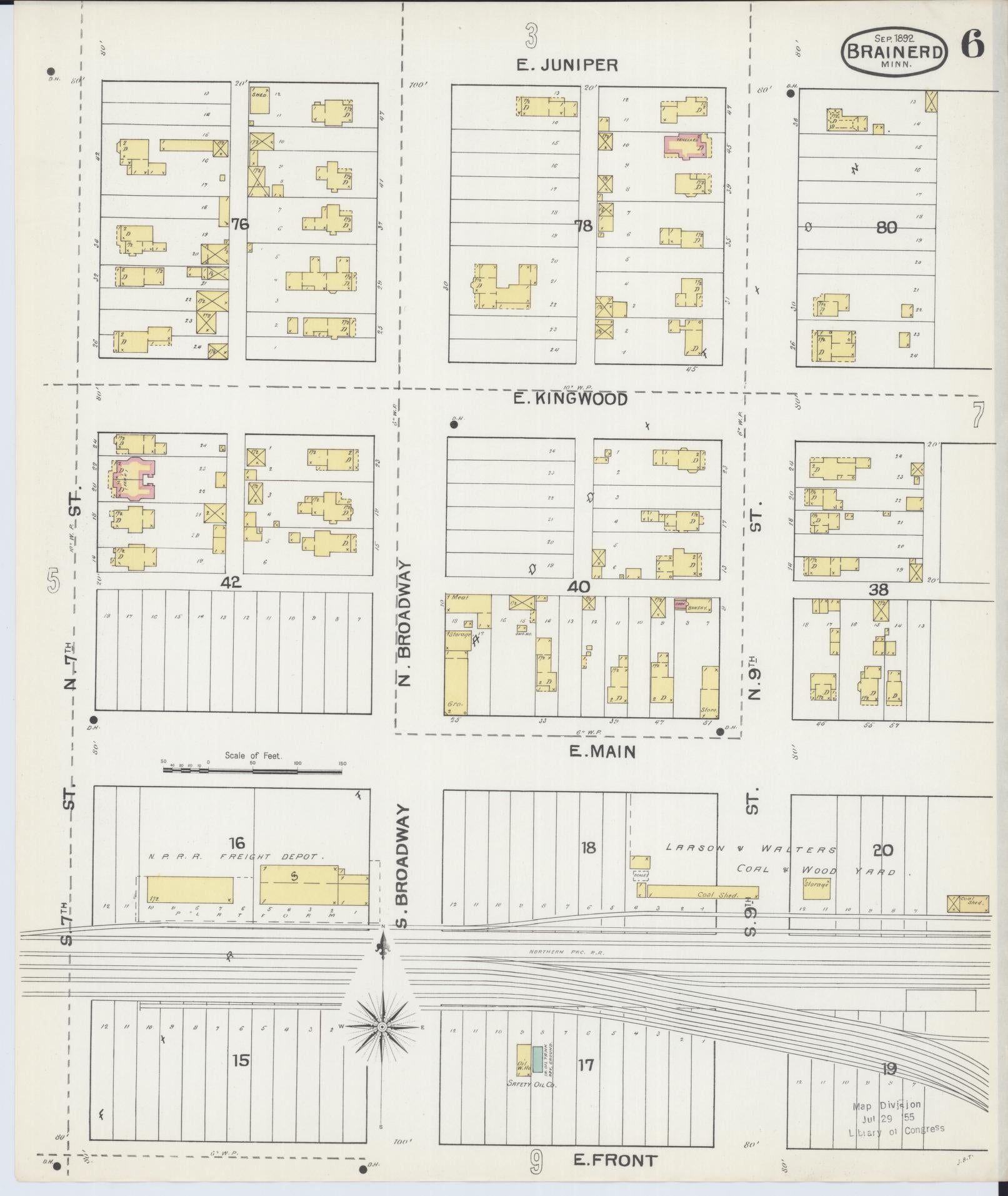 Sanborn Fire Insurance Map from Brainerd, Crow Wing County, Minnesota (1892), Sheet #0006 - Historic Sanborn Fire Insurance Map Print, vintage old map wall art, antique decor, genealogy gift, Minnesota Minnesota map