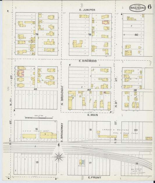Sanborn Fire Insurance Map from Brainerd, Crow Wing County, Minnesota (1892), Sheet #0006 - Historic Sanborn Fire Insurance Map Print, vintage old map wall art, antique decor, genealogy gift, Minnesota Minnesota map