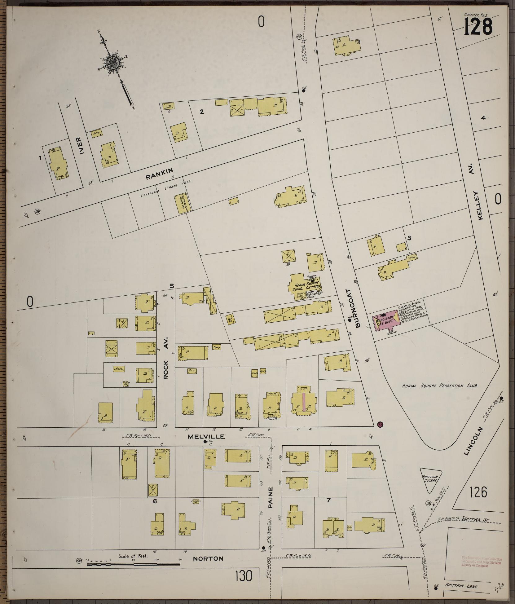 Sanborn Fire Insurance Map from Worcester, Worcester County, Massachusetts (1910), Sheet #0128 - Complete Map Set gallery image, historic Sanborn map, vintage wall art, Massachusetts Massachusetts