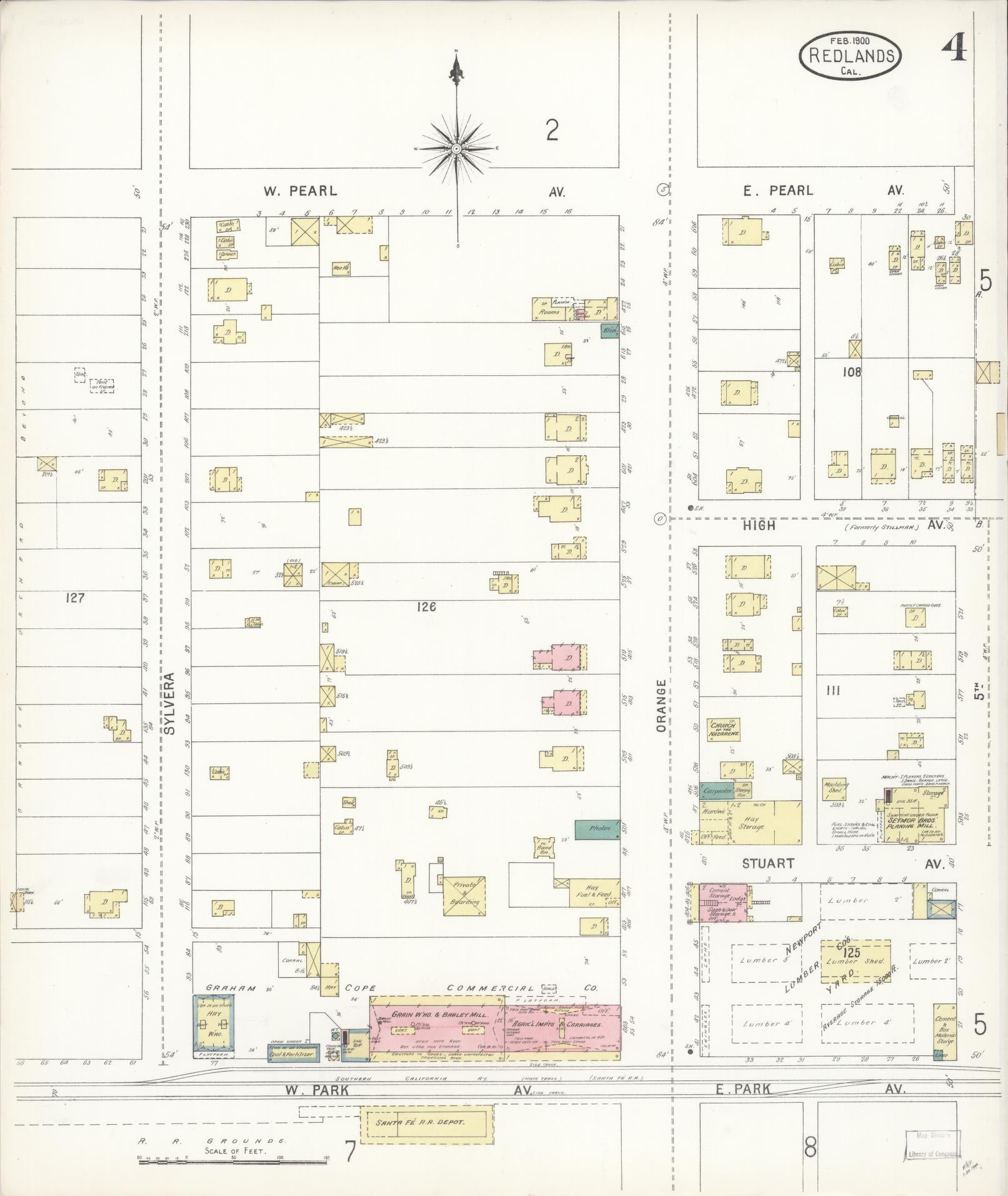Sanborn Fire Insurance Map from Redlands, San Bernardino County, California (1900), Sheet #0004 - Complete Map Set gallery image, historic Sanborn map, vintage wall art, California California