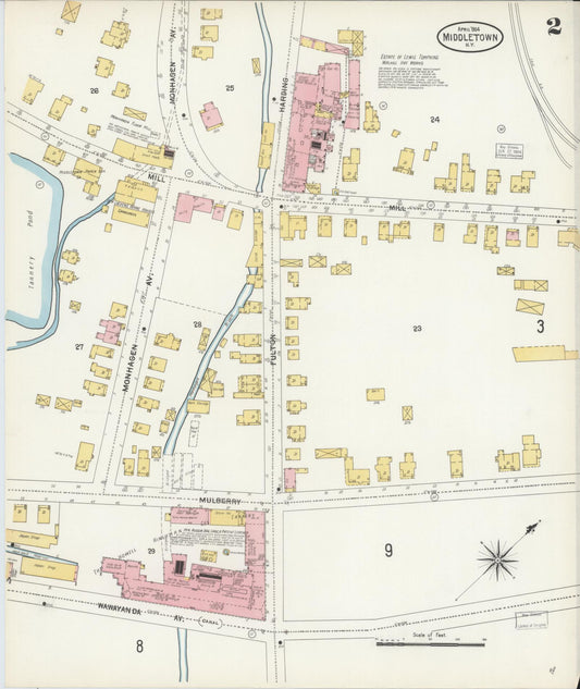 Sanborn Fire Insurance Map from Middletown, Orange County, New York (1904), Sheet #0002 - Historic Sanborn Fire Insurance Map Print, vintage old map wall art, antique decor, genealogy gift, New York New York map