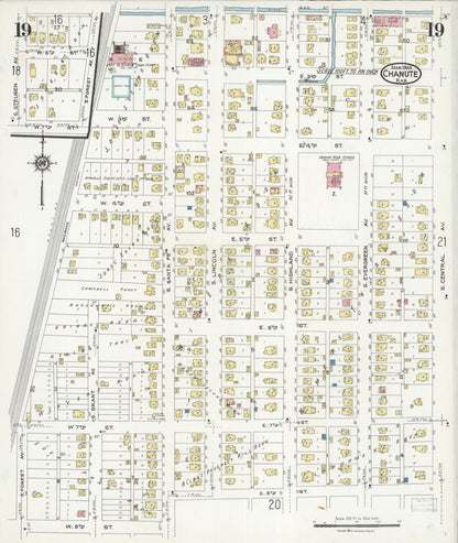 Sanborn Fire Insurance Map from Chanute, Neosho County, Kansas (1924), Sheet #0019 - Complete Map Set gallery image, historic Sanborn map, vintage wall art, Kansas Kansas