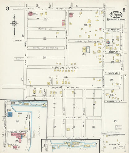 Sanborn Fire Insurance Map from Fort Pierce, St Lucie County, Florida (1924), Sheet #0009 - Complete Map Set gallery image, historic Sanborn map, vintage wall art, Florida Florida