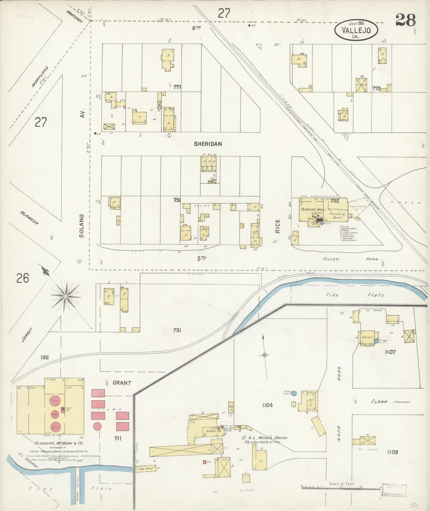 Sanborn Fire Insurance Map from Vallejo, Solano County, California (1901), Sheet #0028 - Complete Map Set gallery image, historic Sanborn map, vintage wall art, California California