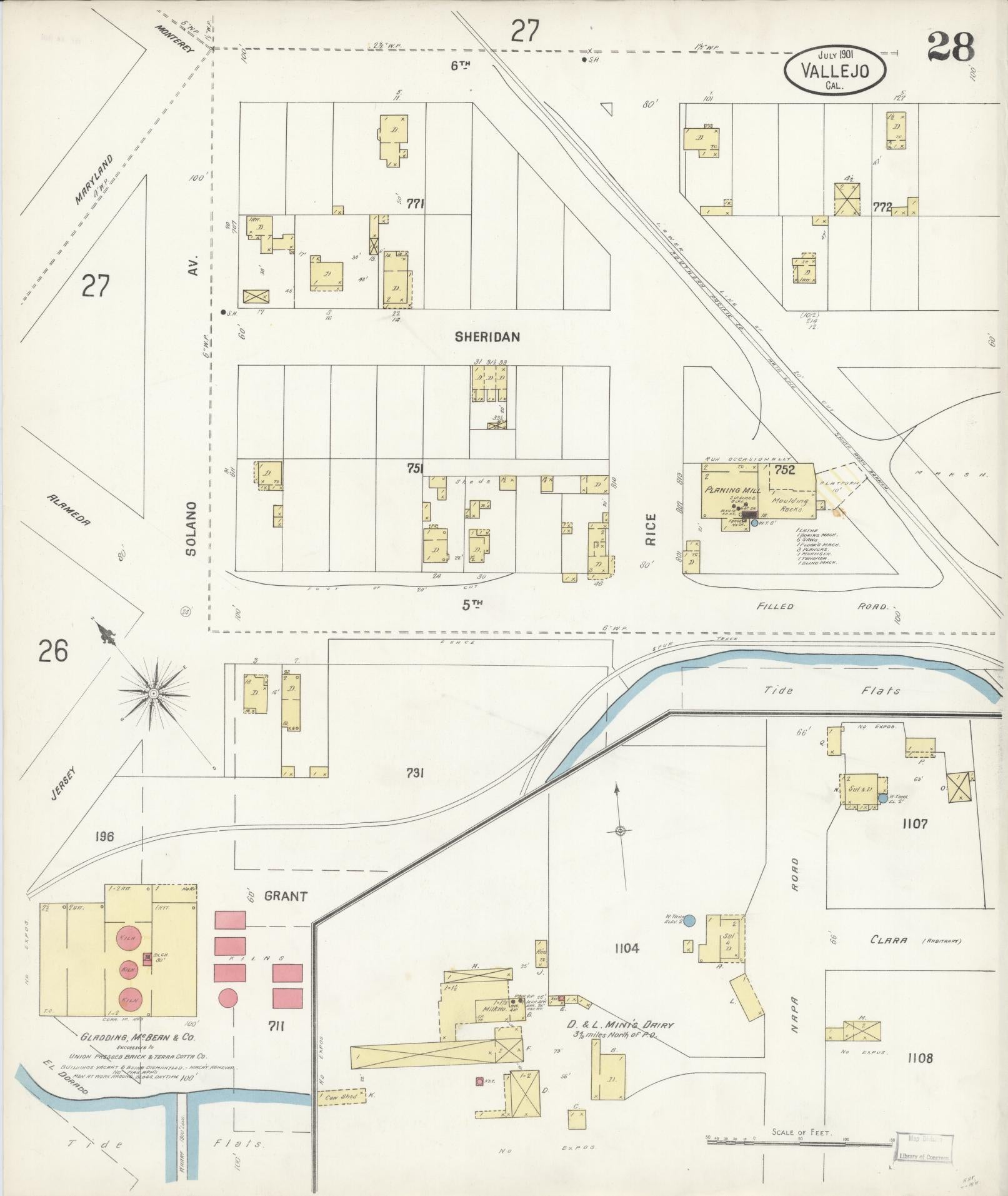 Sanborn Fire Insurance Map from Vallejo, Solano County, California (1901), Sheet #0028 - Complete Map Set gallery image, historic Sanborn map, vintage wall art, California California