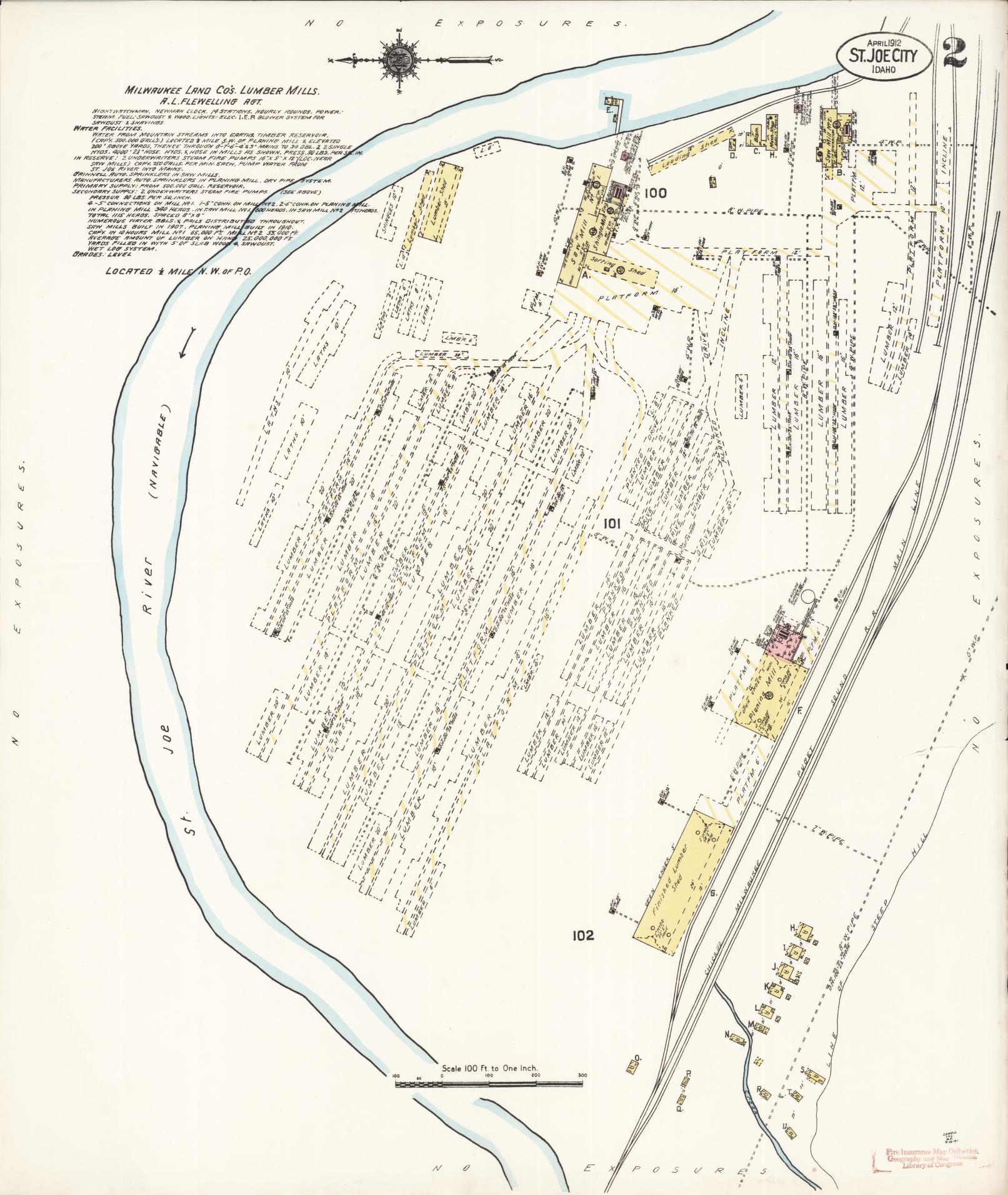 Sanborn Fire Insurance Map from Saint Joe City, Benewah County, Idaho (1912), Sheet #0002 - Historic Sanborn Fire Insurance Map Print, vintage old map wall art, antique decor, genealogy gift, Idaho Idaho map