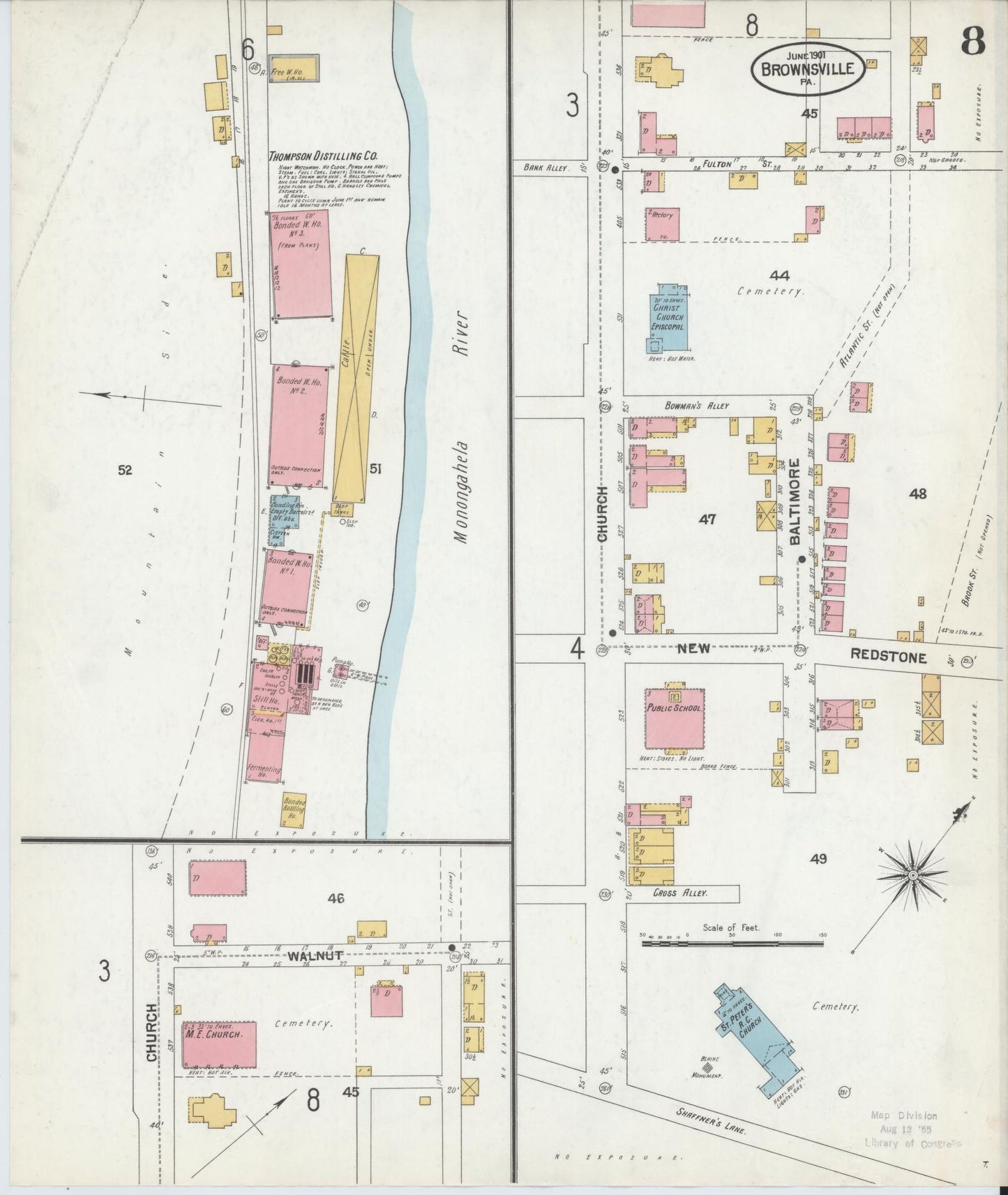 Sanborn Fire Insurance Map from Brownsville, Fayette County, Pennsylvania (1901), Sheet #0008 - Historic Sanborn Fire Insurance Map Print, vintage old map wall art, antique decor, genealogy gift, Pennsylvania Pennsylvania map